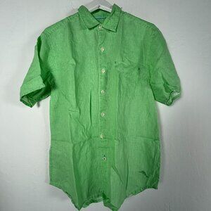 Tommy Bahama Mens Green 100% Linen Short Sleeve Button-Up Camp Shirt Medium